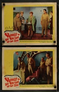 2h981 VOYAGE TO THE BOTTOM OF THE SEA 2 LCs 1961 Walter Pidgeon, Peter Lorre, divers & monster!