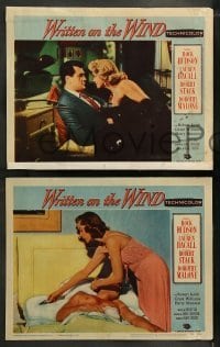 2h665 WRITTEN ON THE WIND 4 LCs 1956 sexy Dorothy Malone, Lauren Bacall, Rock Hudson & Robert Stack