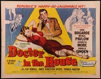 2j609 DOCTOR IN THE HOUSE style A 1/2sh 1955 art of Dr. Dirk Bogarde examining sexy Muriel Pavlow!