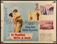 2j697 IT STARTED WITH A KISS style B 1/2sh 1959 Glenn Ford & Debbie Reynolds kissing in shower in Spain!