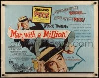 2j747 MAN WITH A MILLION style B 1/2sh 1954 Gregory Peck picks up babes & laughs, by Mark Twain!