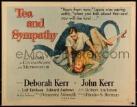 2j910 TEA & SYMPATHY style A 1/2sh 1956 art of Deborah Kerr & John Kerr by Gale, classic tagline!