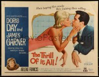 2j926 THRILL OF IT ALL 1/2sh 1963 wonderful artwork of Doris Day kissing James Garner!