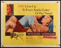 2j977 WICKED WOMAN style B 1/2sh 1953 bad girl Beverly Michaels lives up to her name, Richard Egan, film noir