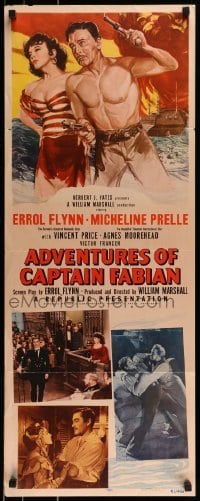 2j011 ADVENTURES OF CAPTAIN FABIAN insert 1951 art of 'roided Errol Flynn & sexy Micheline Presle!