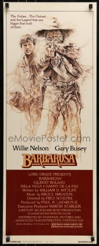 2j030 BARBAROSA insert 1982 great art of Gary Busey & Willie Nelson with smoking gun by G.T. Suj!