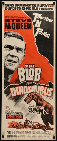 2j055 BLOB/DINOSAURUS insert 1964 great close up of Steve McQueen, plus art of T-Rex w/girl!