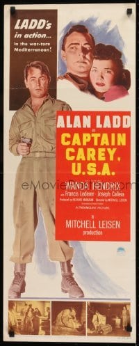 2j077 CAPTAIN CAREY, U.S.A. insert 1950 close-up artwork of WWII soldier Alan Ladd, Mona Lisa!