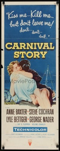 2j080 CARNIVAL STORY insert 1954 sexy Anne Baxter held by Steve Cochran who she loves real bad!