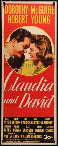 2j095 CLAUDIA & DAVID insert 1946 romantic close up artwork of Dorothy McGuire & Robert Young!