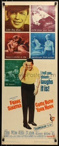 2j097 COME BLOW YOUR HORN insert 1963 close up of laughing Frank Sinatra, from Neil Simon's play!