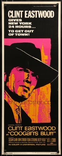 2j101 COOGAN'S BLUFF insert 1968 art of Clint Eastwood in New York City, directed by Don Siegel!