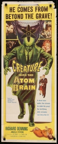 2j106 CREATURE WITH THE ATOM BRAIN insert 1955 cool sci-fi art of dead man stalking his prey!