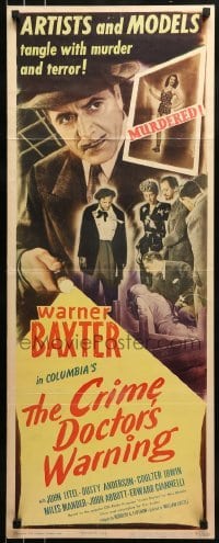 2j108 CRIME DOCTOR'S WARNING insert 1945 detective Warner Baxter, artists & models tangle w/murder!