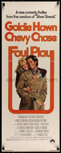 2j149 FOUL PLAY insert 1978 wacky Lettick art of Goldie Hawn & Chevy Chase, screwball comedy!