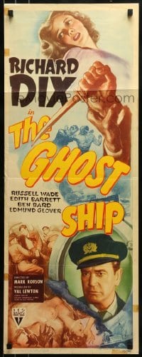 2j158 GHOST SHIP insert 1943 Captain Richard Dix behind ship's wheel, incredibly sexy artwork!