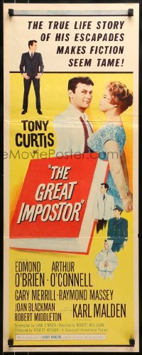 2j171 GREAT IMPOSTOR insert 1961 Tony Curtis as Waldo DeMara, who faked being a doctor, warden & more!