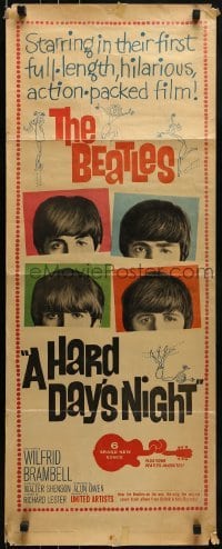 2j179 HARD DAY'S NIGHT insert 1964 great image of The Beatles, their 1st film, rock & roll classic!