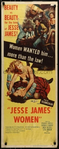 2j209 JESSE JAMES' WOMEN insert 1954 classic catfight artwork, women wanted him... more than the law!
