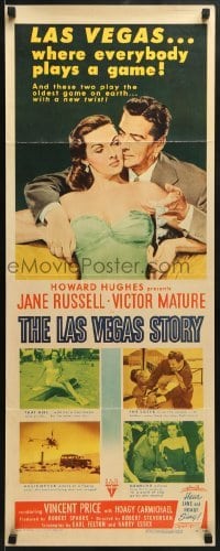 2j237 LAS VEGAS STORY insert 1952 Victor Mature romances sexy Jane Russell & gives her jewelry!