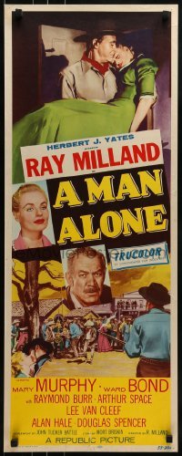 2j271 MAN ALONE insert 1955 star & director Ray Milland carrying Mary Murphy + art of man hanged!