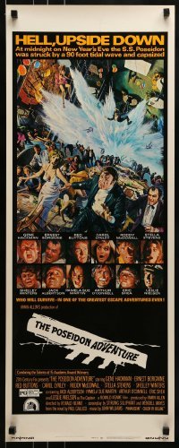 2j342 POSEIDON ADVENTURE insert 1972 art of Gene Hackman & Stella Stevens escaping by Kunstler!