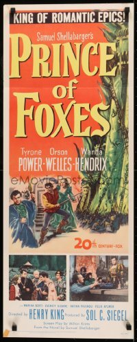 2j344 PRINCE OF FOXES insert 1949 Orson Welles, Tyrone Power w/sword protects pretty Wanda Hendrix!