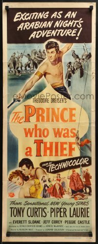 2j347 PRINCE WHO WAS A THIEF insert 1951 romantic art of Tony Curtis & pretty Piper Laurie!