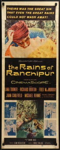 2j351 RAINS OF RANCHIPUR insert 1955 Lana Turner, Richard Burton, rains couldn't wash sin away!