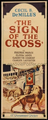 2j386 SIGN OF THE CROSS insert 1932 Cecil B. DeMille, art of Emperor over lions in Coliseum, rare!