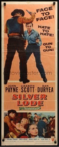 2j387 SILVER LODE insert 1954 art of cowboy John Payne in gunfight, sexy Lizabeth Scott!