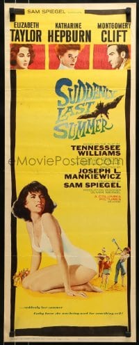 2j420 SUDDENLY, LAST SUMMER insert 1960 artwork of super sexy Elizabeth Taylor in swimsuit!