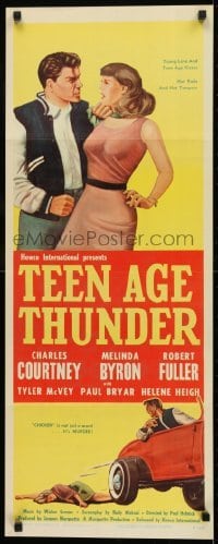 2j431 TEEN AGE THUNDER insert 1957 Charles Courtney, Melinda Byron, hot rods & hot tempers!