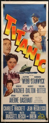 2j446 TITANIC insert 1953 Clifton Webb & Barbara Stanwyck on the legendary cruise ship!