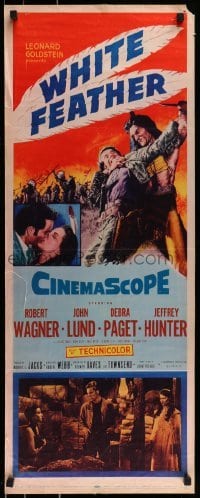 2j480 WHITE FEATHER insert 1955 art of Robert Wagner & Native American Debra Paget!