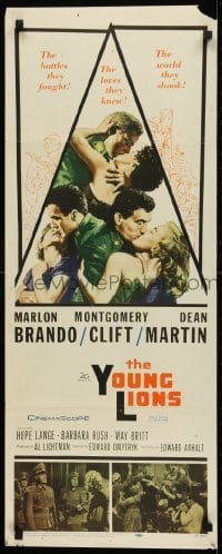 2j494 YOUNG LIONS insert 1958 art of Nazi Marlon Brando, Dean Martin & Montgomery Clift!