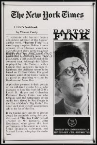 2k076 BARTON FINK 1sh 1991 Coen Brothers, John Turturro with mosquito on forehead, New York Times!