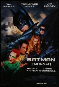 2k087 BATMAN FOREVER advance DS 1sh 1995 Kilmer, Kidman, O'Donnell, Jones, Carrey, top cast!