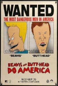 2k111 BEAVIS & BUTT-HEAD DO AMERICA teaser 1sh 1996 Mike Judge, most dangerous men in America!
