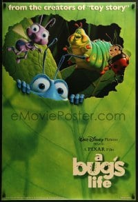 2k152 BUG'S LIFE DS 1sh 1998 cute Disney/Pixar CG cartoon, image of cast on leaf, book promotion!