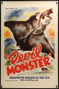 2k244 DEVIL MONSTER 1sh 1935 cool artwork of giant manta ray in the South Seas ocean!