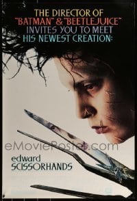 2k271 EDWARD SCISSORHANDS DS 1sh 1990 Tim Burton classic, close up of scarred Johnny Depp!