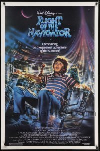 2k309 FLIGHT OF THE NAVIGATOR 1sh 1986 Disney sci-fi, cool artwork of Joey Cramer in spaceship!