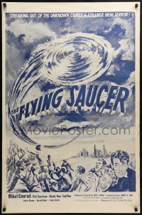 2k312 FLYING SAUCER 1sh R1953 cool sci-fi artwork of UFOs from space & terrified people!