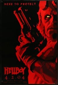 2k393 HELLBOY teaser 1sh 2004 Mike Mignola comic, cool red image of Ron Perlman, here to protect!