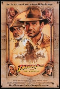 2k443 INDIANA JONES & THE LAST CRUSADE advance 1sh 1989 Ford/Connery over a brown background by Drew