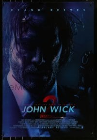 2k480 JOHN WICK CHAPTER 2 advance DS 1sh 2017 intense close-up of Keanu Reeves w/ gun in title role!