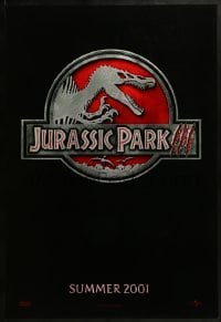 2k489 JURASSIC PARK 3 teaser DS 1sh 2001 Sam Neill, Macy, classic-style red logo with Spinosaurus!