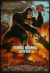 2k504 KING KONG LIVES 1sh 1986 great artwork of huge unhappy ape attacked by army!