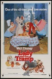 2k521 LADY & THE TRAMP 1sh R1980 Walt Disney romantic canine dog classic cartoon!